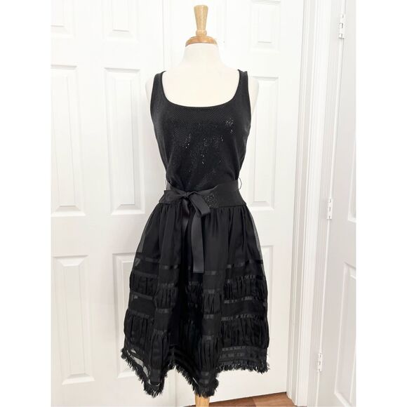 St. John Womens Black Sleeveless Evening Sparkle Silk Wool Cocktail Dress Size 6 - Picture 1 of 8
